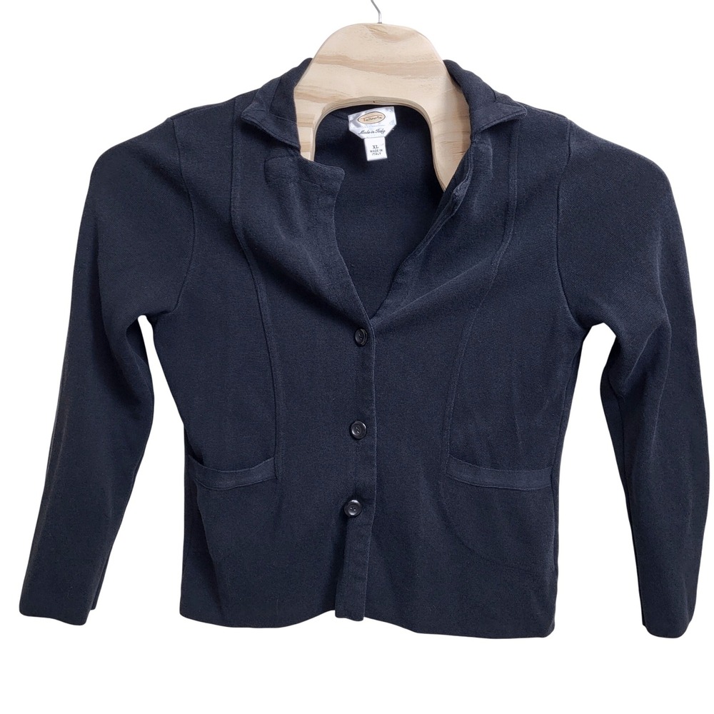 Talbots Black Knit Blazer Jacket Cardigan Womens XL Made in Italy Cotton Blend